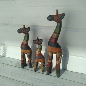 Giraffes Giraffe Family Gift Set of Fair Trade Hand Carved 3 Rainbow Giraffes