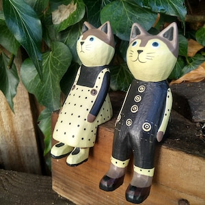 Katzen Hölzerne Kantenhocker Mr und Mrs Miniature Kantenhocker