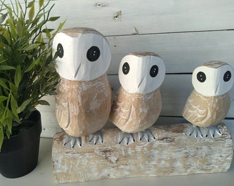 Owls Gift Set of 3 Owls on a log Ideal Gift