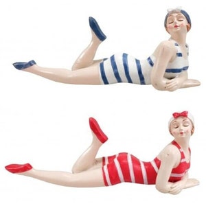 Ceramic Ornaments Bathing Girls Set of 2 Vintage Style Swimmers image 2