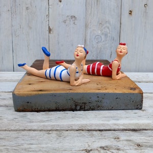 Ceramic Ornaments Bathing Girls Set of 2 Vintage Style Swimmers image 4