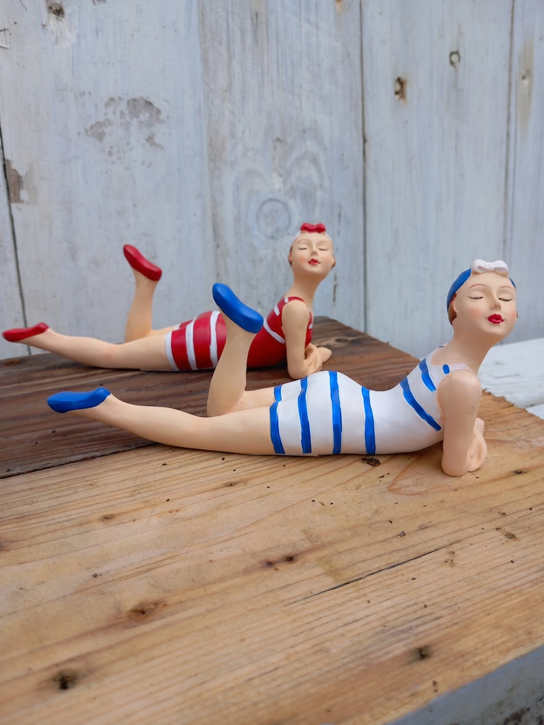 Ceramic Ornaments Bathing Girls Set of 2 Vintage Style Swimmers image 10