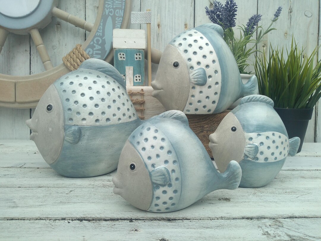 Ceramic Angel Fish Set of 2 Ceramic Angel Fish Shades of Blue Large and ...