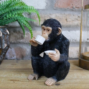 Cup of Tea Monkey Ornament Gift Tea Drinking Monkey