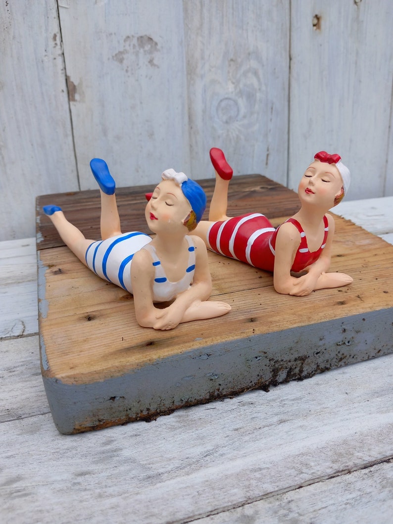 Ceramic Ornaments Bathing Girls Set of 2 Vintage Style Swimmers image 1