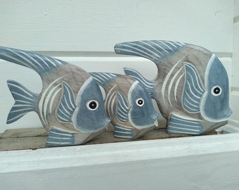 Angel Fish Set of 3 Handcrafted and Painted Wooden Large Angel Fish for Gift or Home Decor 16x25cm largest size fish