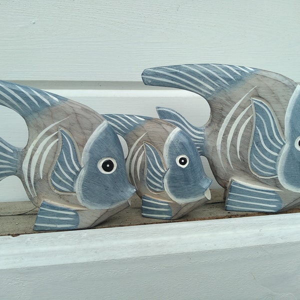 Angel Fish Set of 3 Handcrafted and Painted Wooden Angel Fish for Gift or Home Decor 11x15cm largest size fish