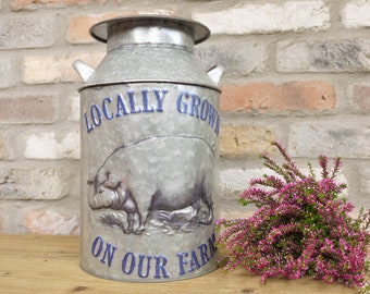 Milk Churn Vase Metal Rustic "Locally Grown"