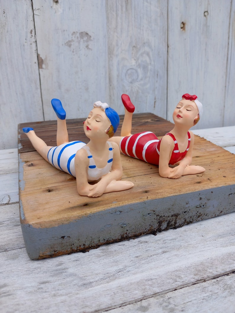 Ceramic Ornaments Bathing Girls Set of 2 Vintage Style Swimmers image 9