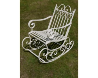 Rocking Garden Chair Antique Cream Metal French Country Shabby Chic Individual