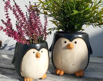 Penguin Plant Pots Penguin Design Pair Two Penguin Flower Plant Pots for Garden or Balcony or Patio.