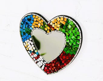 Mosaic Heart Mirror Multicoloured Mirror 30cm diameter