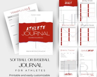 Diario dell'atleta di softball e baseball: pianificatore di allenamento (stampabile con Canva)