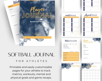 Softball Baseball Athlete Training Journal: Printable Planner (Canva Editable, Digital Download)