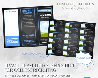 Sports Resume Team 18 Player Profile College Recruiting Sheet Tri-fold Customizable Canva Printable Editable Template softball baseball