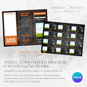 Sports Resume Team 12 Player Profile College Recruiting Sheet Tri-fold Customizable Canva Printable Editable Template softball baseball