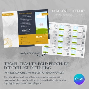 Sports Resume Team Player Profile College Recruiting Sheet Trifold Customizable Canva Printable Template softball baseball 15 player