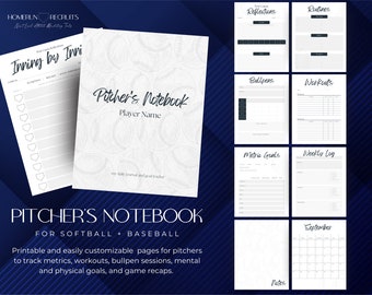 Diario del lanciatore di softball e baseball: quaderno di allenamento (Canva modificabile, digitale)