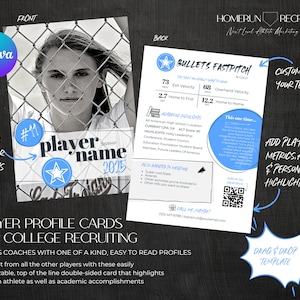 Sport Lebenslauf Spielerprofil College-Recruiting doppelseitige 5x7-Postkarte Anpassbare Canva Printable Bearbeitbare Vorlage Softball Baseball