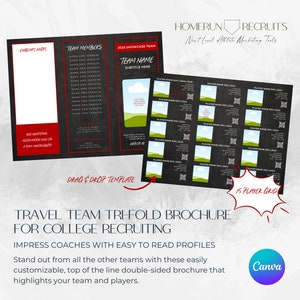 Sports Resume Team Player Profile College Recruiting Sheet Trifold Customizable Canva Printable Template softball baseball 15 player