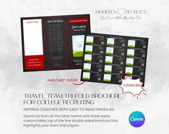 Sports Resume Team Player Profile College Recruiting Sheet Trifold Customizable Canva Printable Template softball baseball 15 player