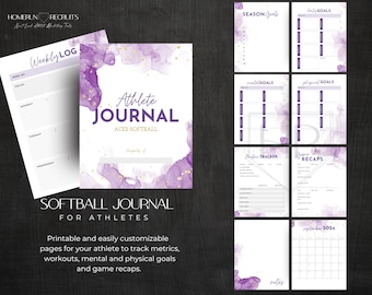 Softball Athlete Training Journal: Printable Canva Template (Digital Download)