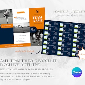 Sports Resume Team Player Profile College Recruiting Sheet Tri-fold Customizable Canva Printable Editable Template Soccer any sport 21 man