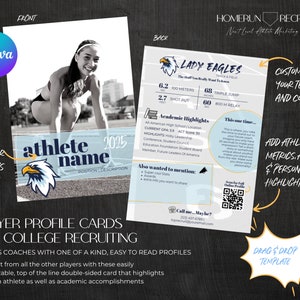 Sport Lebenslauf Spielerprofil College-Recruiting doppelseitige 5x7-Postkarte Anpassbare Canva druckbare bearbeitbare Vorlage Leichtathletik