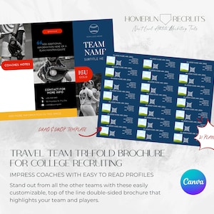 Team Profile Sheet for College Recruiting 21 Athlete Sports Resume Tri-fold Brochure Customizable Canva Printable Template Softball Baseball