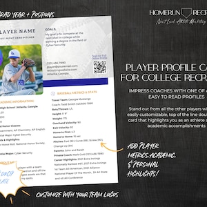8.5 x 11 Sports Resume Player Profile College Recruiting Sheet Customizable Canva Printable Editable Template Softball baseball Athlete