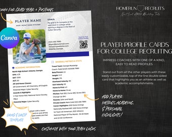 8.5 x 11 Sports Resume Player Profile College Recruiting Sheet Customizable Canva Printable Editable Template Softball baseball Athlete