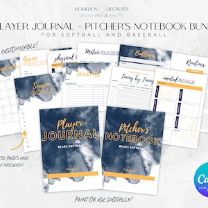Softball Pitcher's Notebook Baseball Athlete Training Journal Bundle Customizable Canva Printable Editable Digital Template