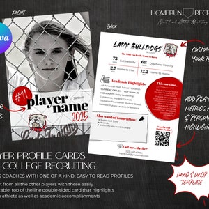 Sports Resume Player Profile College Recruiting Double Sided 5x7 Postcard Customizable Canva Printable Editable Template softball baseball