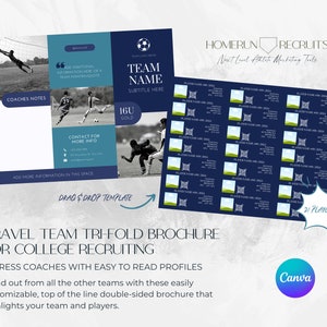 Sports Resume Team 21 Player Profile College Recruiting Sheet Tri-fold Customizable Canva Printable Editable Template Soccer any sport