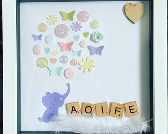 Personalised Baby Gift / 8x8 Box frame / Baby / Children frames / scrabble letters / Birthday / Christmas / gift for baby /