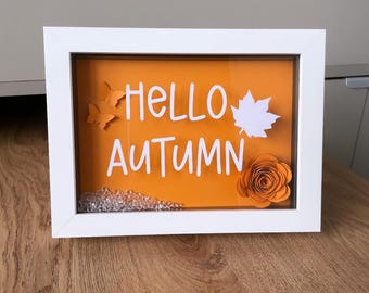 Hello Autumn / Box Frame / Orange Decor / Red Decor / Autumn Colours / Handmade