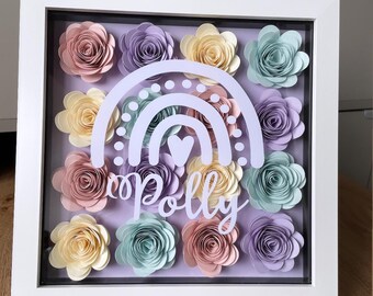 Personalised Floral Rainbow Frame / Gift for child / Christening Day / Birthday gift / Handmade flowers / flower gift / handmade gift