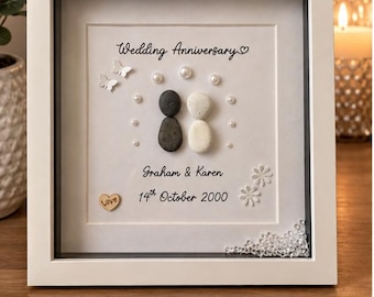 Wedding Anniversary Gift / Pebble Art Frame / Pearls / Wedding Anniversary / special gift / Anniversary Gift / Mr and Mrs