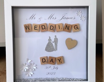 Personalised Wedding Gift Box Frame with scrabble letters. / Wedding Day gift / Anniversary gift / Mr and Mrs Gift