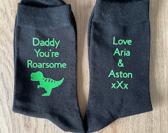 Personalised Socks for Daddy / Dad / Dinosaur socks / Roarsome