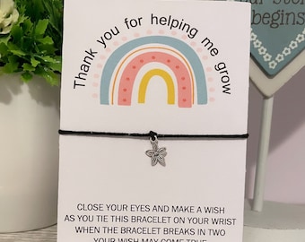 Thank you for helping me grow / Handmade Wish Bracelet / gift for teacher / gift for nursery / End of term / teacher / rainbow
