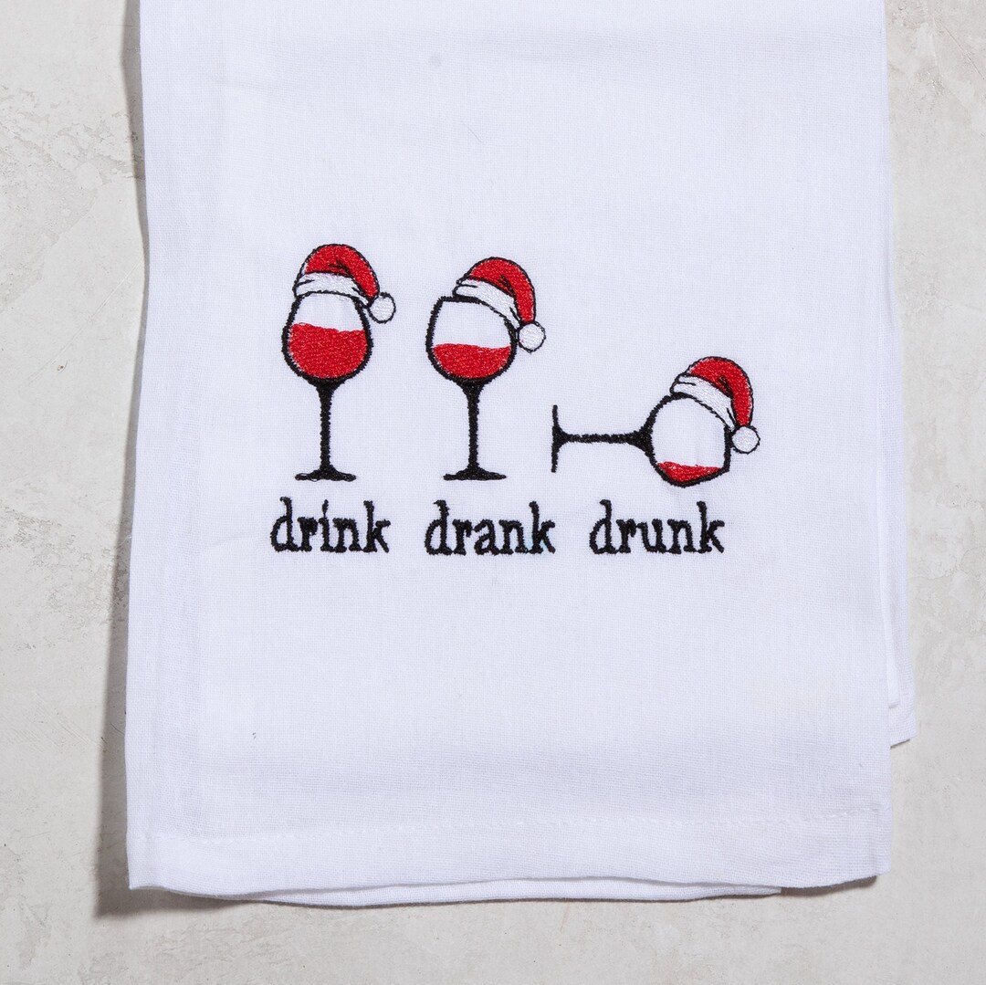 Wine Embroidered Kitchen Towel Dish Towel Decor Kitchen Etsy