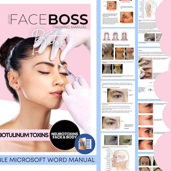 Botox-Botulinumtoxin-Trainingshandbuch, Botox-Leitfaden, Neurotoxine, Studentenhandbuch, Krankenschwester-Injektor, Trainer-Ressource, Bearbeitung in Microsoft Word