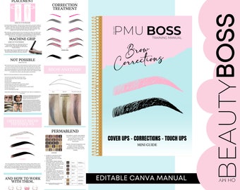 SPMU Corrections, Microblading Brows Cover Ups, Touch Ups, Training Manual, Mini Guide, SPMU Artists, Editable in Canva