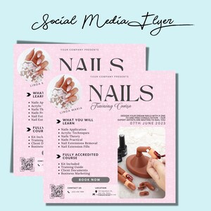 Nails Training Editable Templates, Nail Extensions flyer, Nail Art class, Course flyer, Nails training Certificate, Edit in Canva