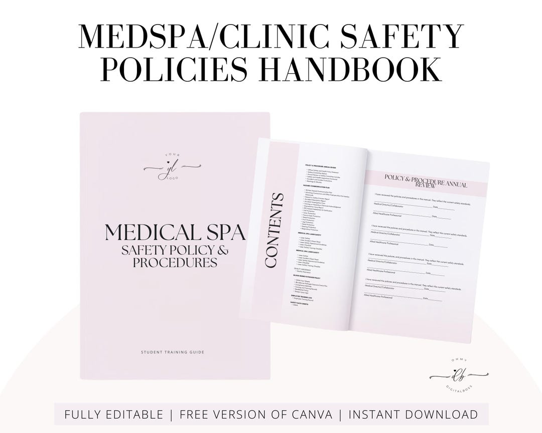 Medical Spa Safety Policy Manual, OSHA, ANSI, Editable Canva Template ...