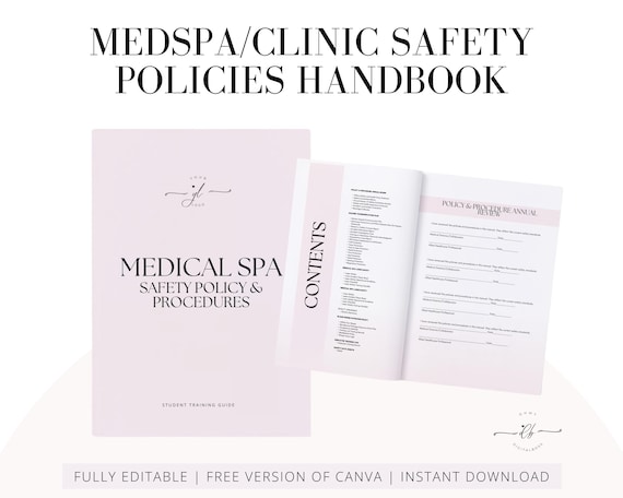 Medical Spa Safety Policy Manual, OSHA, ANSI, Editable Canva Template