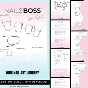 Nail Art Journey Workbook, Practice Sheets, Nail Practice Template, Nail Forms, Nail Art Planner, Nail Shapes, Nail Services, Edit in Canva