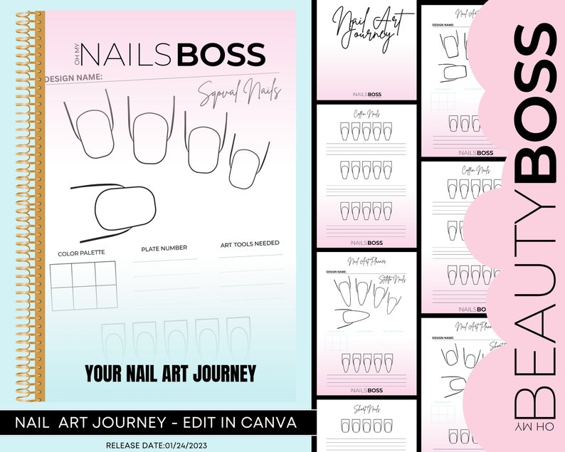 Nail Art Journey Workbook, Practice Sheets, Nail Practice Template