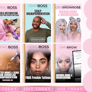 PMU Training Manuals, Educator Bundle, Microblading, Paramedical, Scalp, Faux Freckles, Areola, Scar, Stretchmark, Micropigmentation